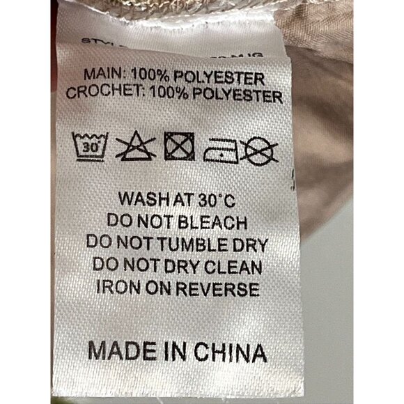 Retro Quilt Patchwork Crochet Dress Tan XL Boho Indie Folk Preppy Neutral 80s - Picture 10 of 11